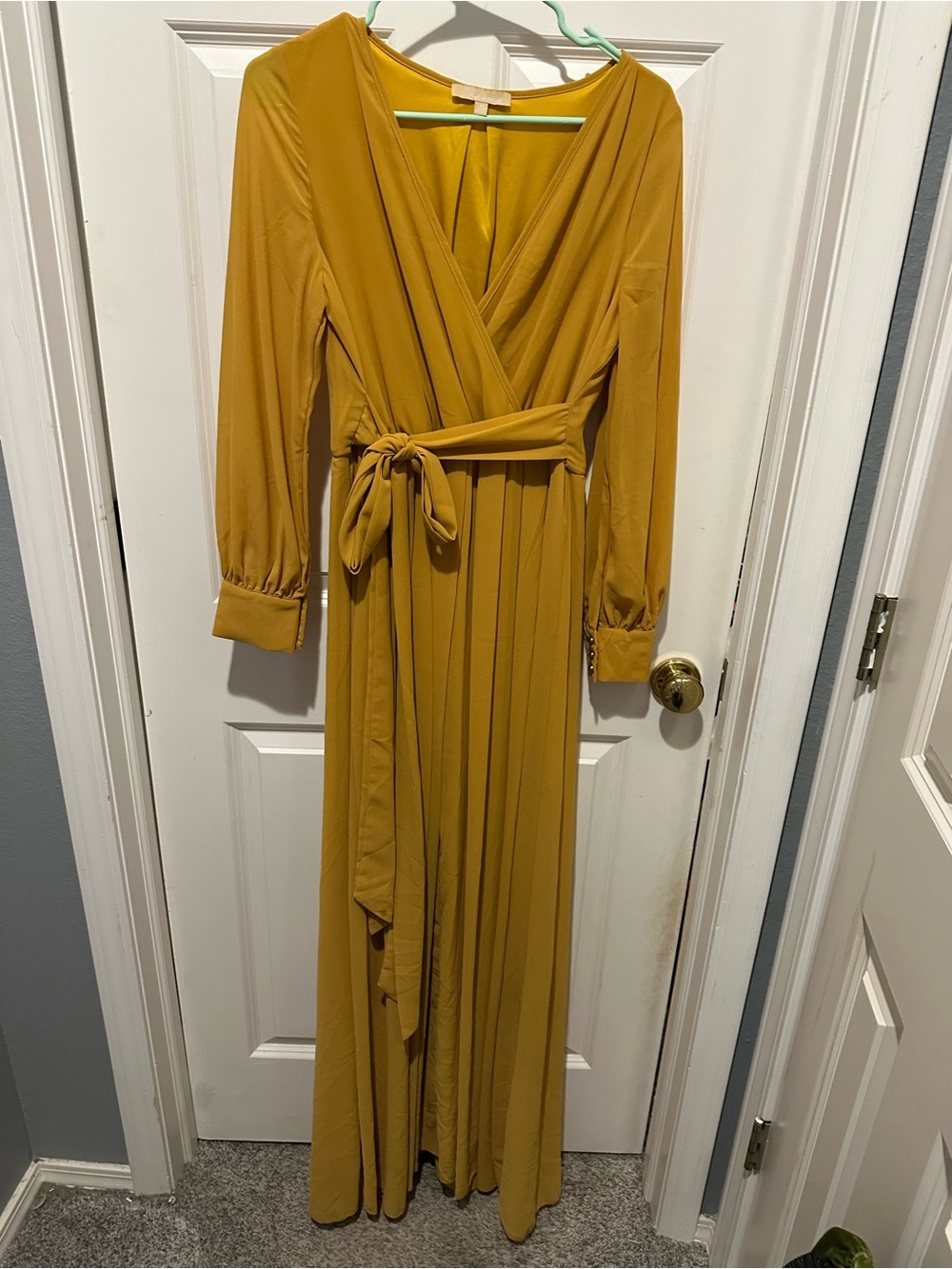 Mustard Long Sleeve Wrap Maxi Dress